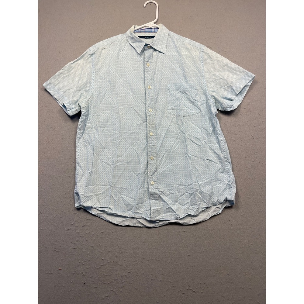 Perry Ellis Shirt 100% Cotton Blue Geometric Pattern Large Mens